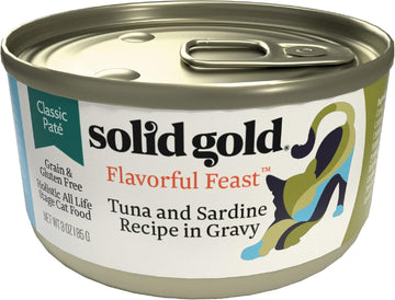 Solid Gold Wet Cat Food Pate For Adult & Senior Cats - Made With Real Tuna & Sardine - High Protein Grain Free Wet Cat Food For Healthy Digestion, Skin, Coat & Sensitive Stomach - 3Oz (12 Count)