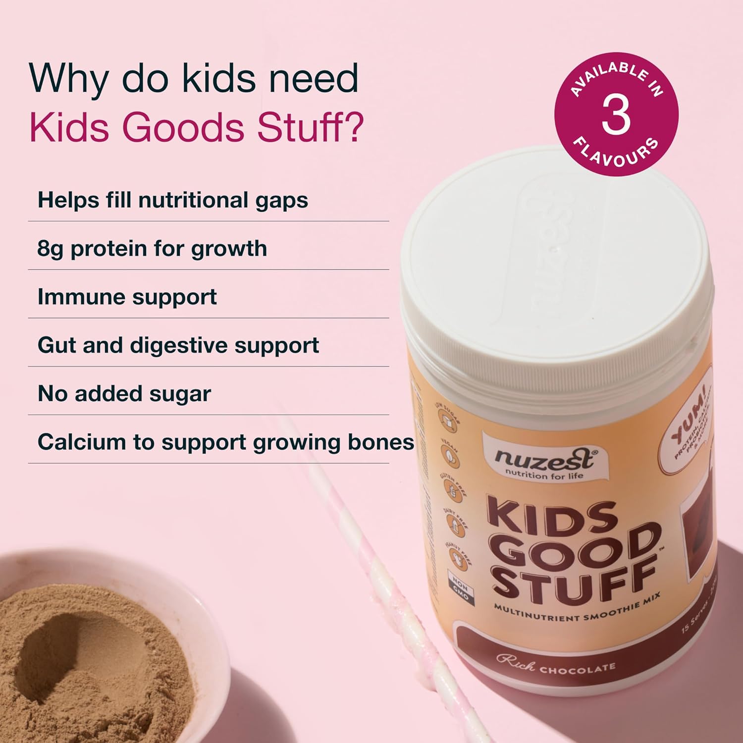Nuzest - Kids Good Stuff - Vegan Smoothie Mix - Wild Strawberry - Multivitamin Nutritional Supplement for Children - Dairy Free 225g (15 Servings) : Amazon.co.uk: Health & Personal Care