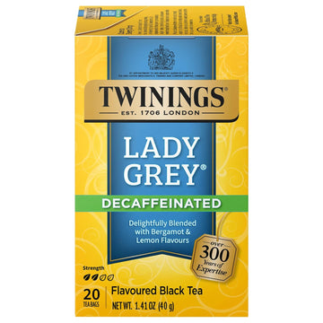 Twinings Decaffeinated Lady Grey Black Tea Individually Wrapped Bags, 20 Count (Pack Of 1), Orange Peel & Lemon Peel, Enjoy Hot Or Iced | Packaging May Vary
