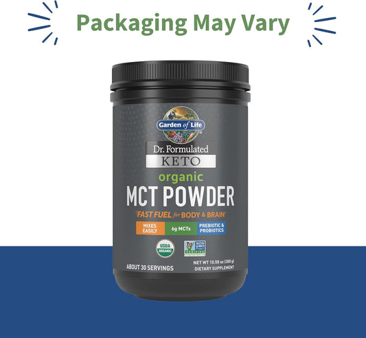 Garden Of Life Dr. Formulated Keto Organic Mct Powder - 30 Servings, 6G Mcts From Coconuts Plus Prebiotic Fiber & Probiotics, Certified Organic, Non-Gmo, Vegan, Gluten Free, Ketogenic