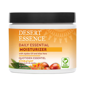 Desert Essence Daily Essential Moisturizer - Nourishing Jojoba, Organic Aloe Vera, Safflower & Geranium Oil - Light-Weight Soothing, Softening Facial Cream - Vegan, Non-Gmo, Sulfate & Sls Free - 4Oz