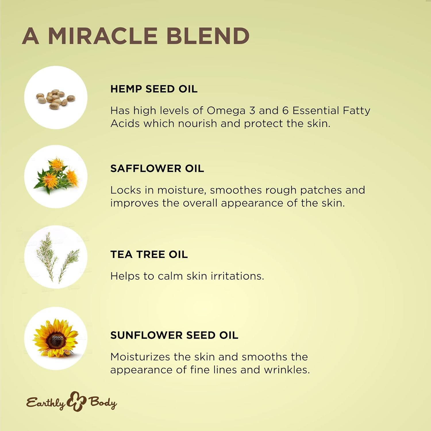 Earthly Body Miracle Oil Tea Tree Creme, 4 Oz. - Tea Tree, Hemp Seed, Safflower & Sunflower Seed Oils - Nourish & Protect Skin, Smooth Rough Patches, Calm Irritation - 100% Vegan, Cruelty-Free : Beauty & Personal Care