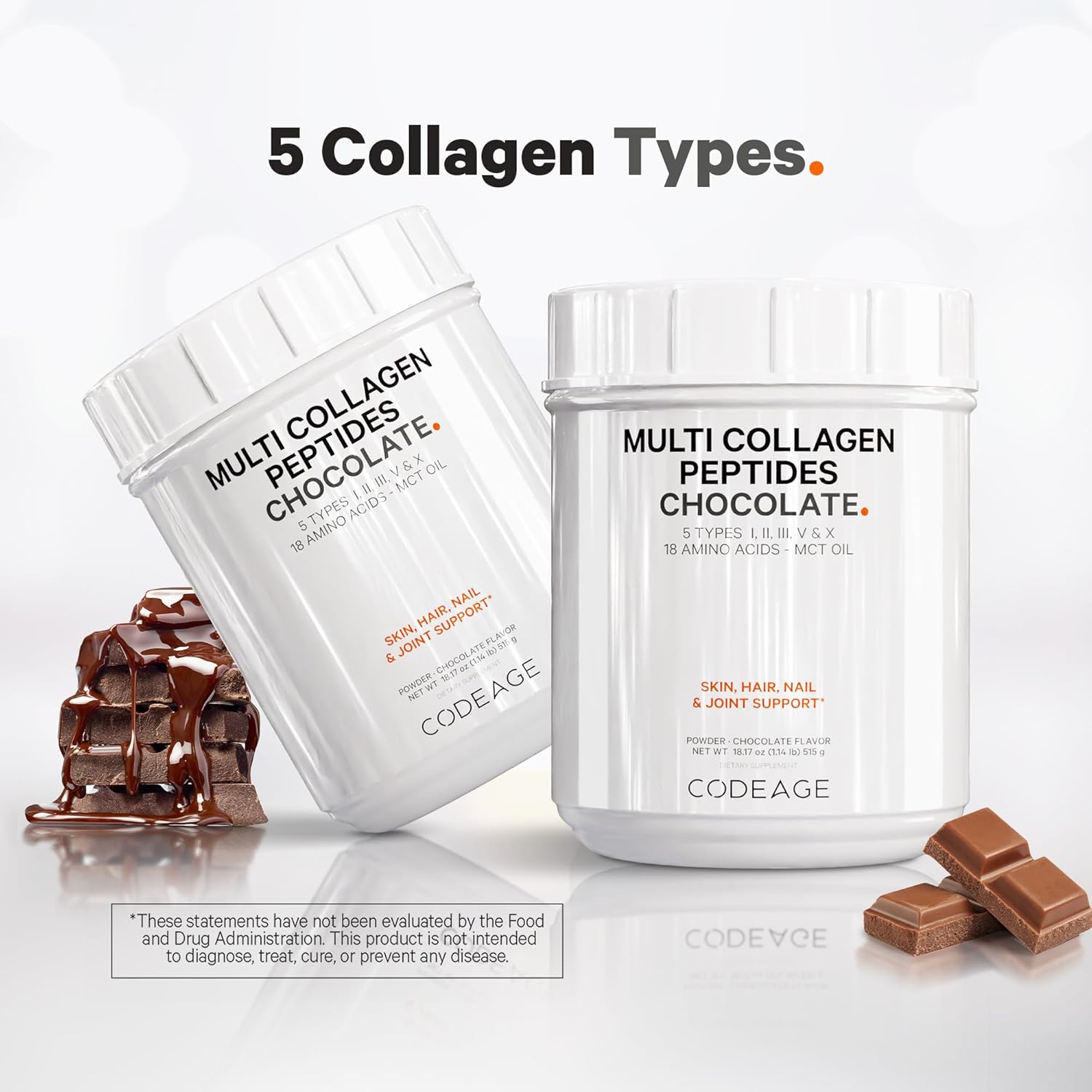 Codeage Multi Collagen Chocolate Protein Powder, Hydrolyzed Collagen Peptides, 5 Collagen Types, Collagen Creamer, Protein Shakes, MCT Oil, Hair, Skin, Nails, Joints, Grass-Fed, Non-GMO - 18.17 oz : Health & Household