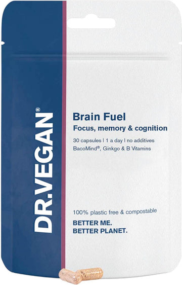 DR.VEGAN Brain Fuel | Memory & Focus, Brain Supplement, Clinically Tested BacoMind | 30 Capsules | One-A-Day | Includes Bacopa Monnieri 300mg, Ginkgo Biloba 150mg