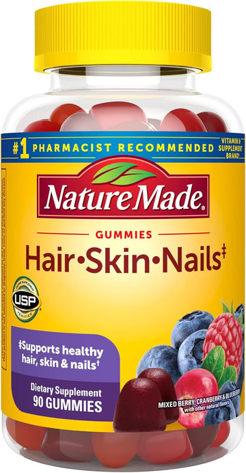 Nature Made Hair Skin And Nails With Biotin 2500 Mcg, Dietary Supplement For Healthy Hair, Skin & Nails Support, 90 Gummies, 45 Day Supply