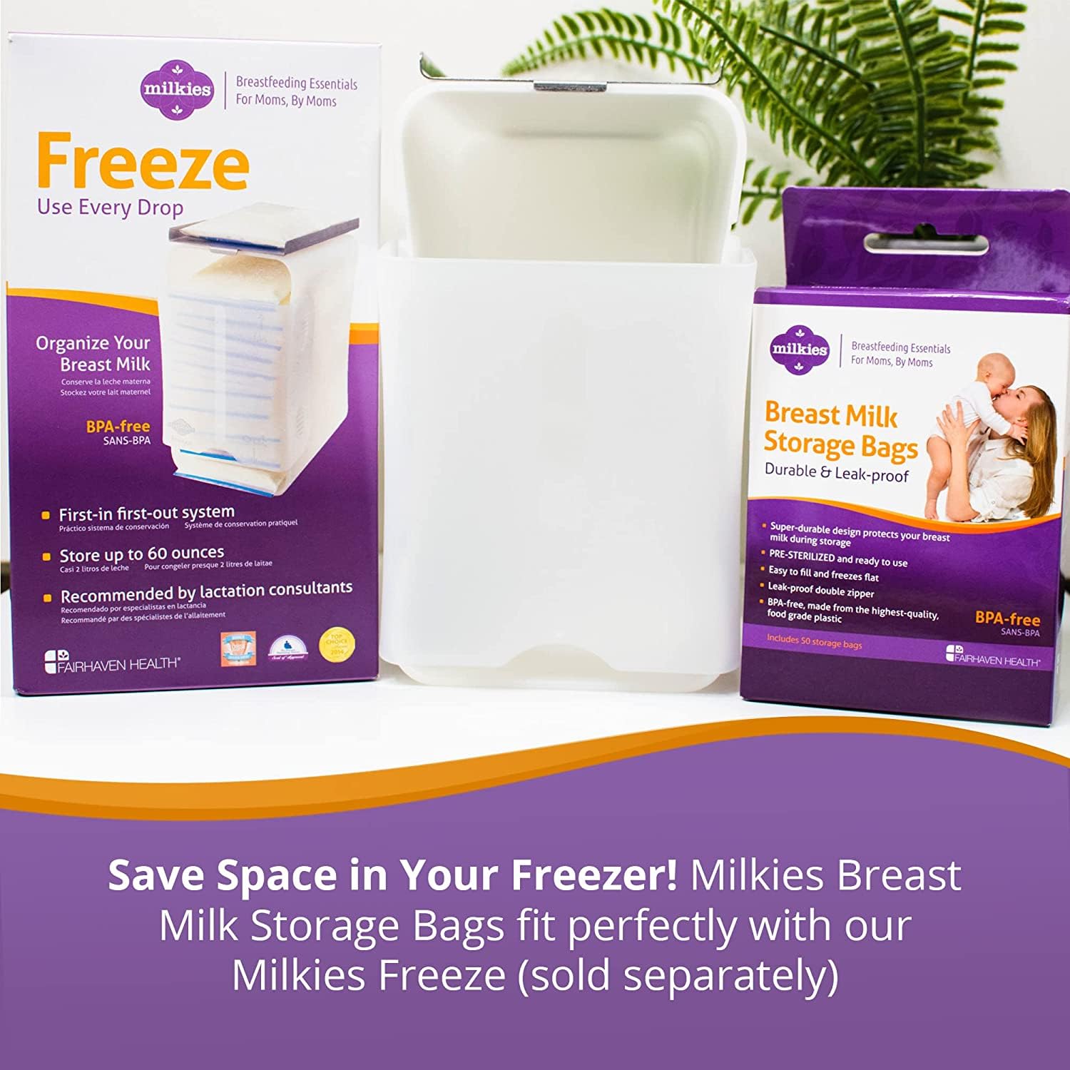 Fairhaven Health Milkies Breast Milk Storage Bags, 50 Count, Presterilized And Bpa Free, No Leak And No Break, Easy To Use, Freeze Up To 6 Ounces