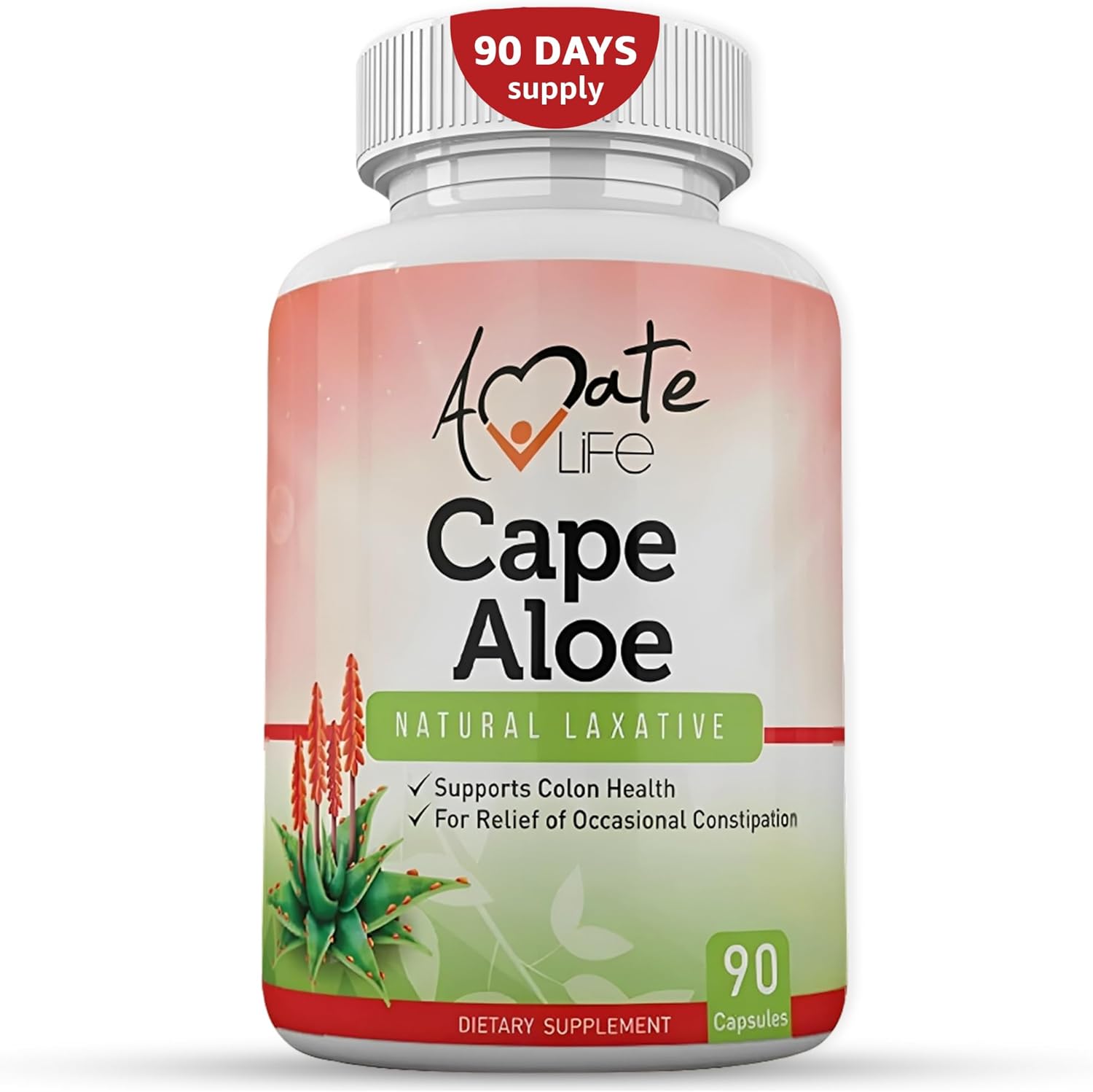 Amate Life Cape Aloe Natural Laxative Supplement- Constipation Relief- Regulate Bowel - All-Natural Herbal Detox- Weight Management Supplement- Digestion Help Dietary Supplement- 90 Caps- Non-GMO