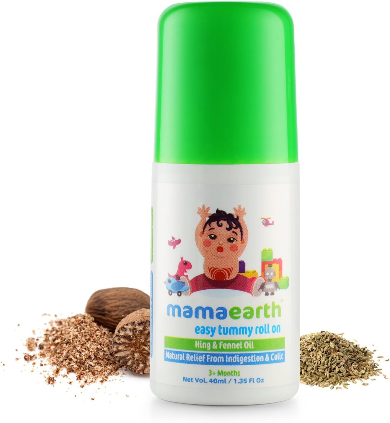 Mamaearth Easy Baby Tummy Roll On for Digestion & Colic Relief with Hing & Fennel | Natural Gas Relief Belly Rub for Delicate Skin of Babies | 40ml/1.35 Fl Oz