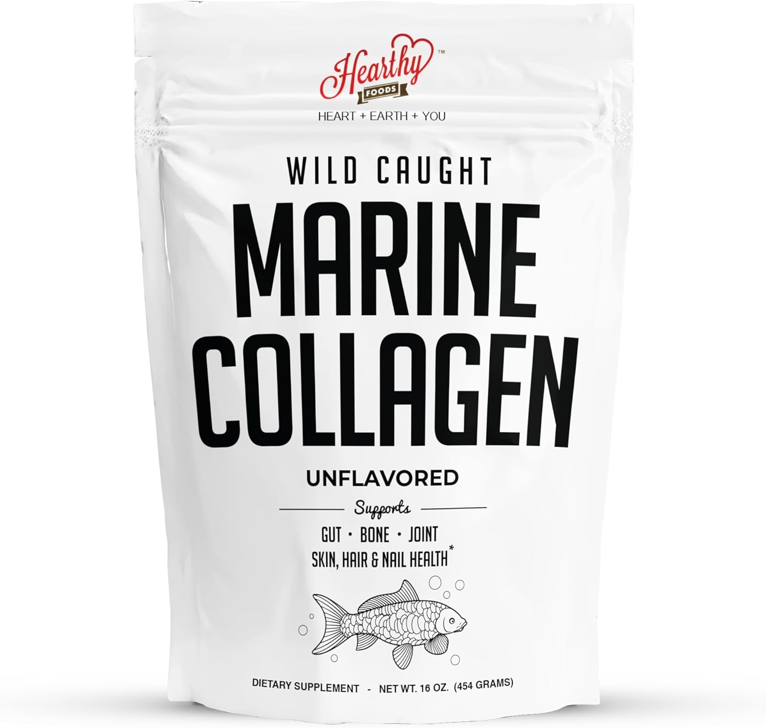 Marine Collagen Powder 16 Oz - Sourced From Wild-Caught Fish, Pescatarian Friendly, Keto Certified & Non-Gmo Verified - Easy To Mix In Water - 45 Servings