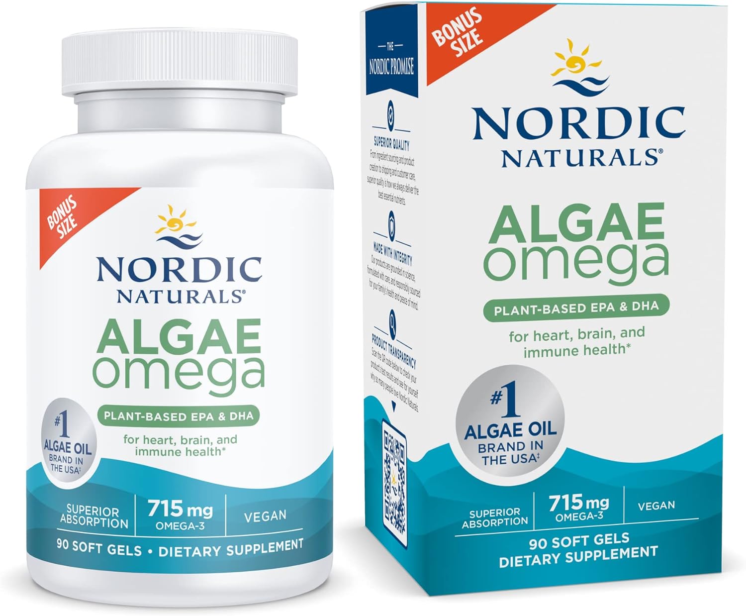 Nordic Naturals Algae Omega - 90 Soft Gels - 715 mg Omega-3 - Certified Vegan Algae Oil - Plant-Based EPA & DHA - Heart, Eye, Immune & Brain Health - Non-GMO - 45 Serving