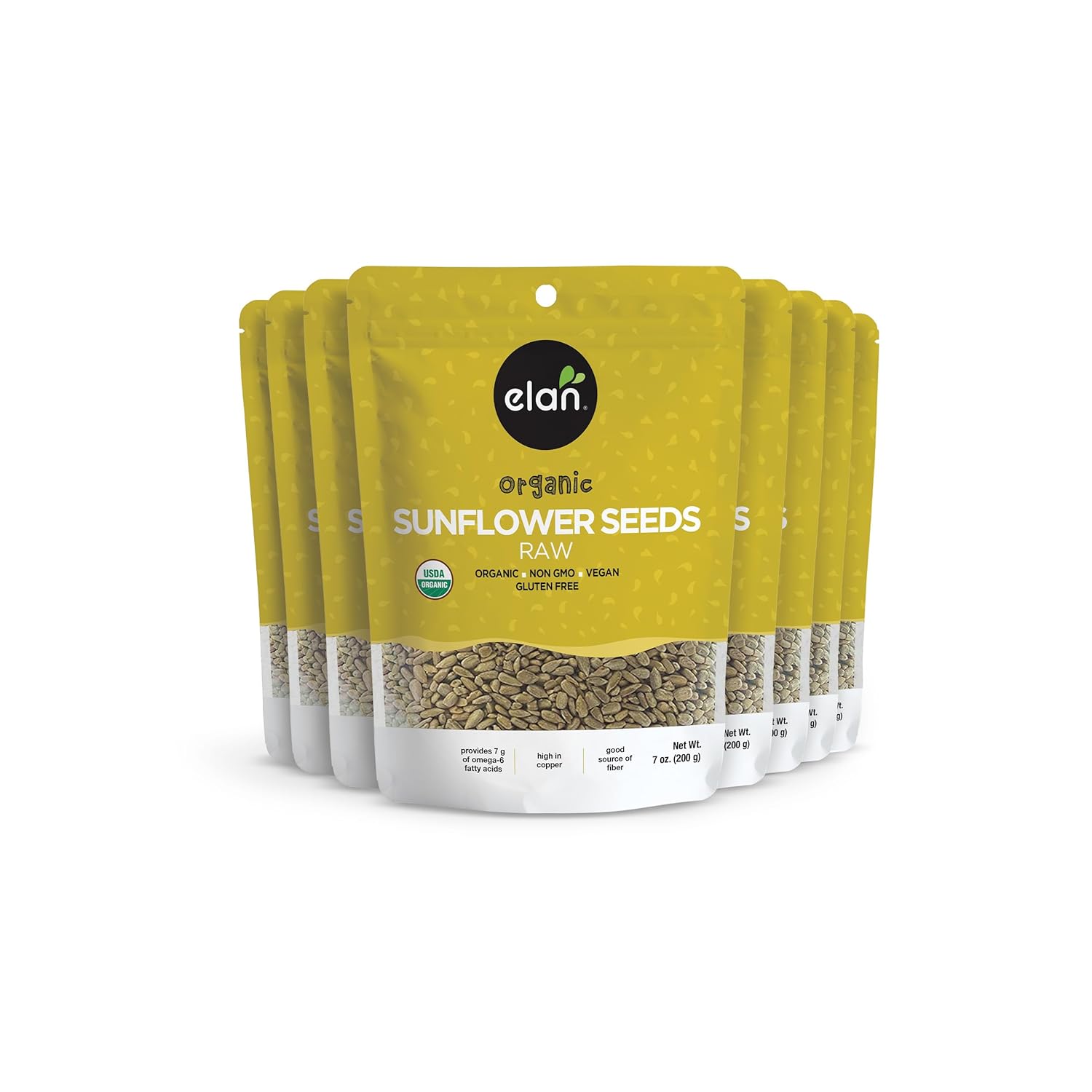 Elan Organic Raw Sunflower Seeds, Unsalted Kernels, Shelled Seeds, No Shell, Non-Gmo, Vegan, Gluten-Free, Kosher, All Natural Snacks & Toppings, 8 Pack Of 7.1 Oz