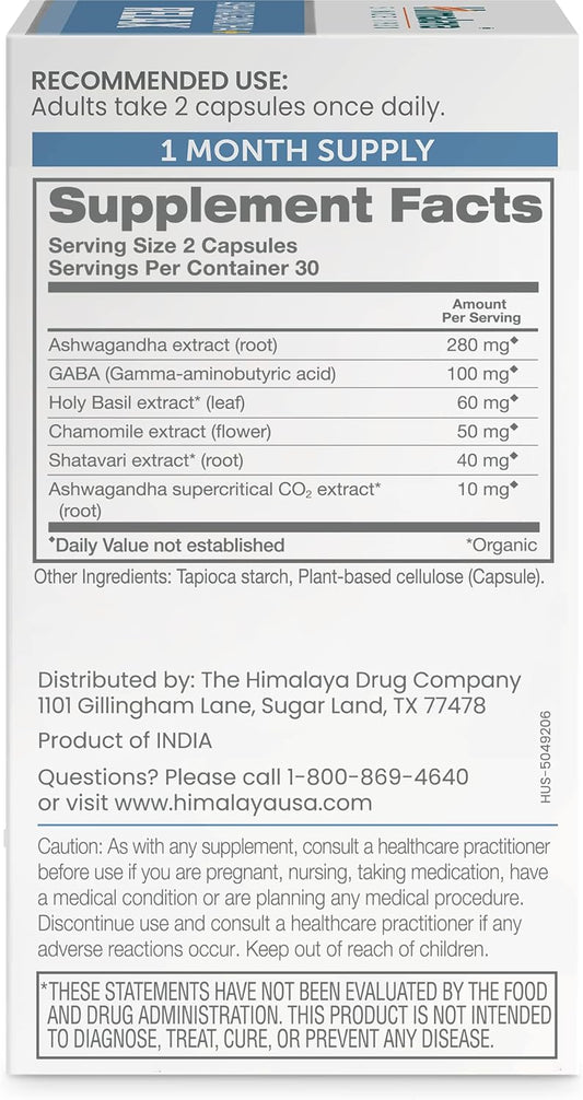 Himalaya Ashwagandha+ Relax, With Gaba, Holy Basil & Chamomile For Reset, Relaxation & Stress Relief, Vegan, Gluten Free, 540 Mg, 60 Vegetarian Capsules, 1 Month Supply