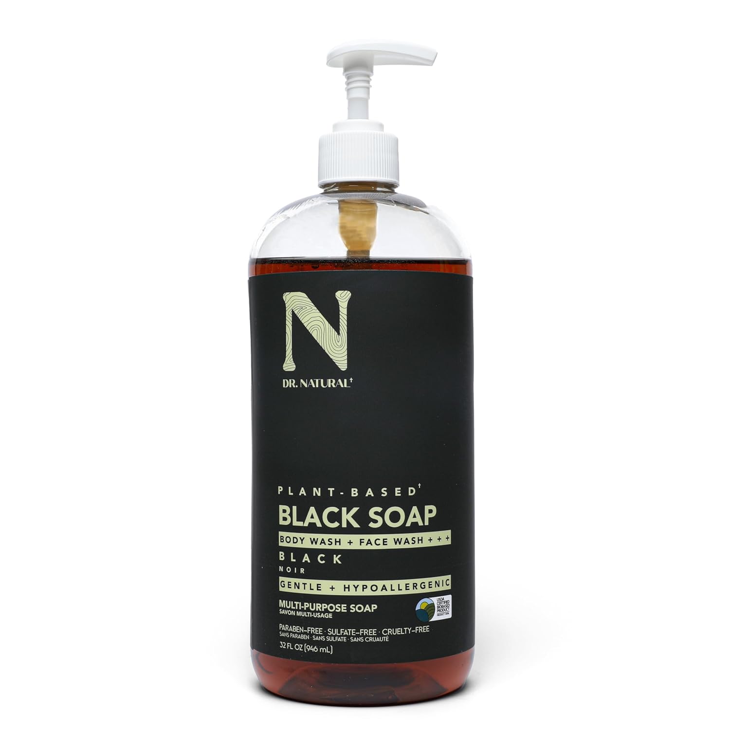 Dr. Natural Multi-Purpose Black Liquid Soap - Natural West African Body Wash - Gentle Hand Soap - Deep Moisturizer, Fights Acne - 32 Oz