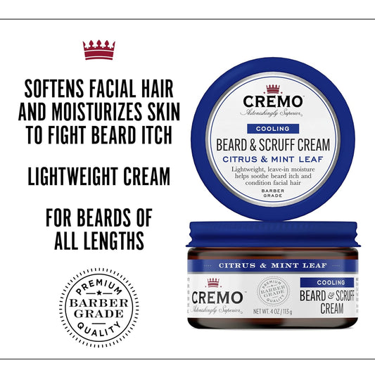 Cremo Beard & Scruff Cream, Cooling Citrus & Mint Leaf, 4 oz - Soothe Beard Itch, Condition and Offer Light-Hold Styling for Stubble and Scruff (Product Packaging May Vary)