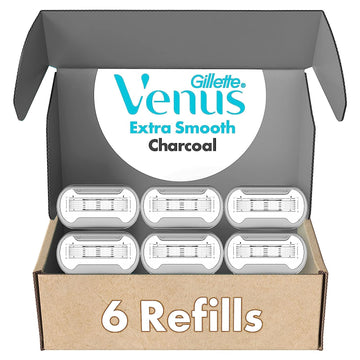 Gillette Venus Extra Smooth Charcoal Women's Razor Blade Refills, 6 Count