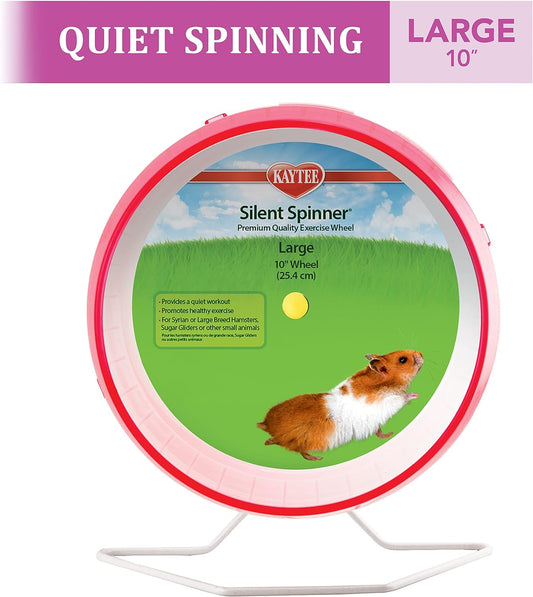 Kaytee Silent Spinner Wheel For Pet Syrian Or Large Breed Hamsters, Sugar Gliders And Gerbils, Large 10 Inch (Colors May Vary)