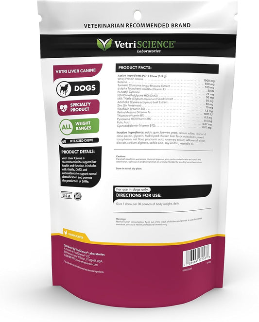 VetriScience Vetri Liver Canine Milk Thistle Supplement for Dogs – Advanced Liver Supplement for Dogs with Antioxidants, Liver Detox, for Sensitive Stomachs, 60 Bite-Sized Chews