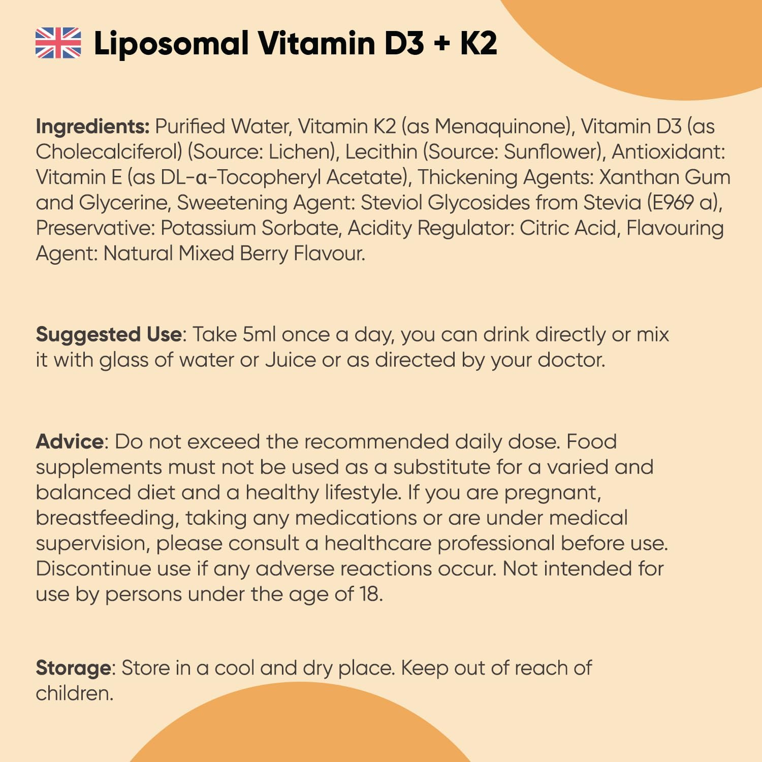 Liposomal Vitamin D3 K2 Liquid for Adults | Vegan Vitamin D3 2000IU & Vitamin K2 (MK-7) 75mcg | Natural Mixed Berry Flavour | 50 Servings | Non-GMO : Amazon.co.uk: Health & Personal Care