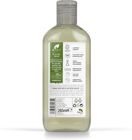 Dr Organic Hemp Oil 2 In 1 Shampoo & Conditioner, Fine Hair, Fine Hair, Mens, Womens, Natural, Vegan, Cruelty-Free, Paraben & Sls-Free, Certified Organic, 265Ml, Packaging May Vary