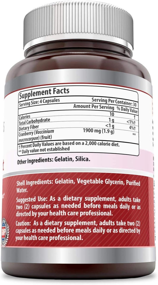 Amazing Formulas Cranberry Supplement 475 mg 120 Capsules -(Non GMO,Gluten Free) -Made from 100% Pure Cranvberroes (Vaccinium Macrocarpon)- Supports Healthy Urinary Track Function