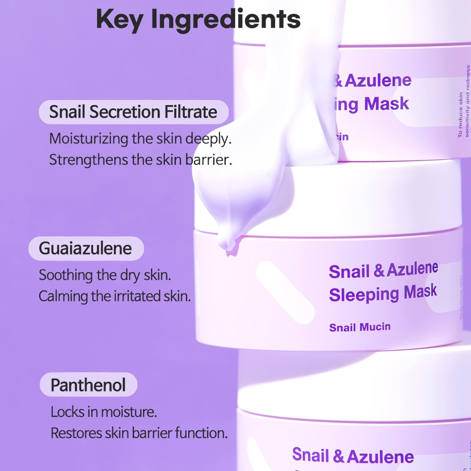 Tiam Snail&Azulene Sleeping Mask, Snail Cream, Hydrating Cream For Face With Snail Secretion Filtrate, Repair Damaged Skin, Snail Mucin, Sensitive Skin, 2.7 Fl.Oz