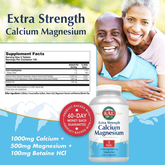 Kal Extra Strength Calcium Magnesium Tablets, 250 Count