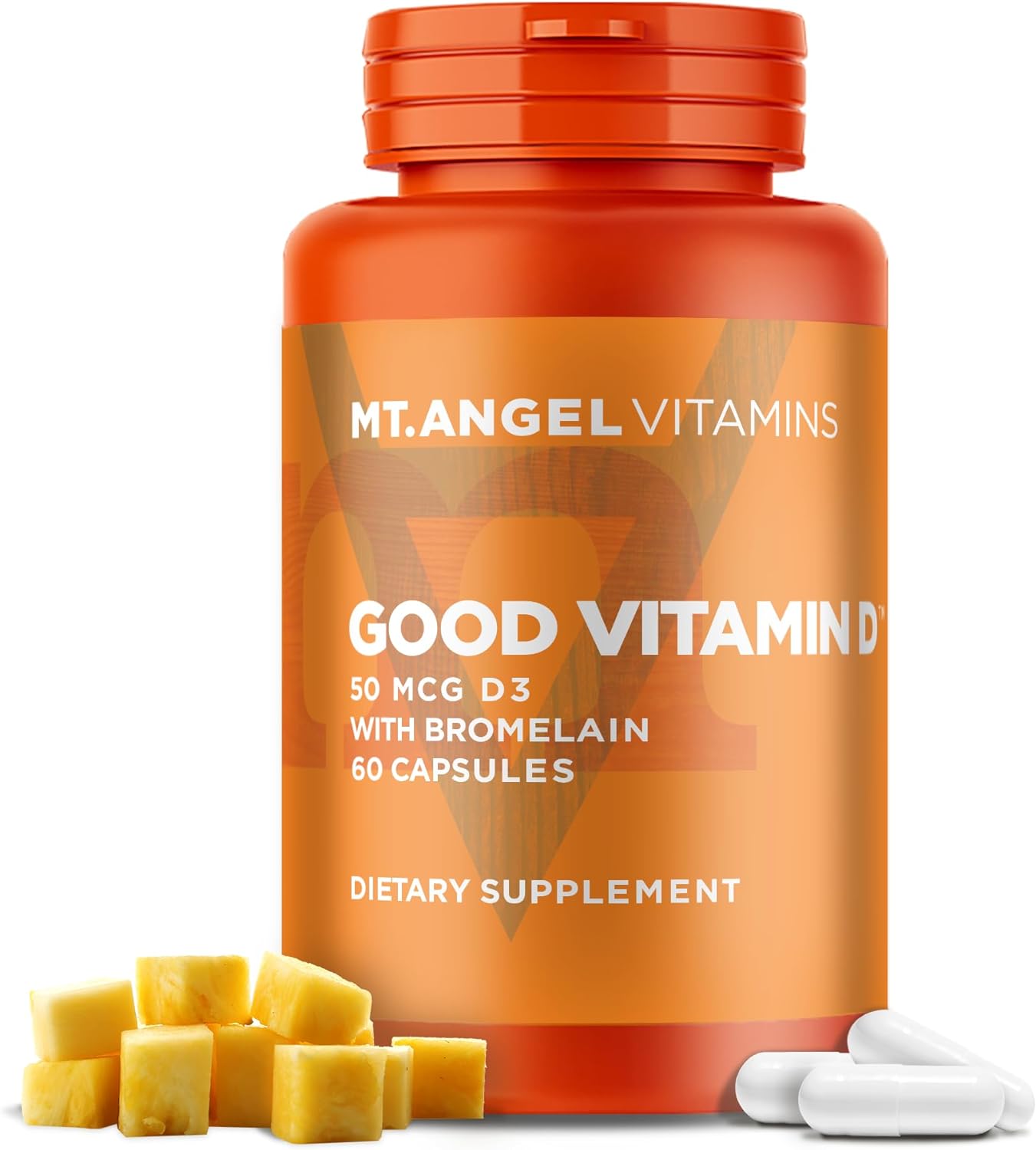 Mt. Angel Vitamins - Good Vitamin D, 2000 IU Vitamin D3 with Bromelain (60 Capsules)