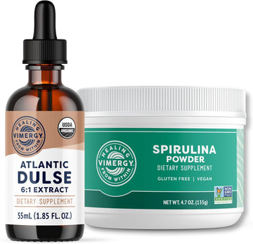 Vimergy Usda Organic Atlantic Dulse, 55 Servings And Natural Spirulina Juice Powder, 45 Servings - Bundle