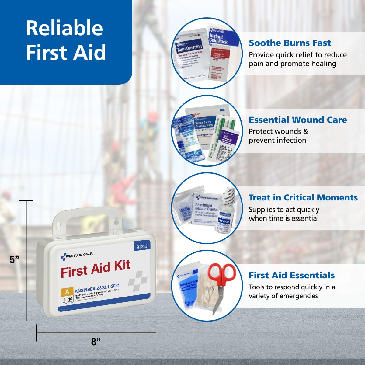 First Aid Only 91322 Ansi A 2021 And Osha Compliant First Aid Kit, 10-Person Emergency First Aid Kit For Business, Home, Car, And Worksites, 76 Pieces : Health & Household