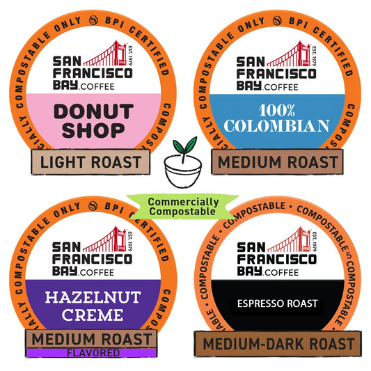 San Francisco Bay Compostable Coffee Pods - Assorted Variety Pack (80 Ct) K Cup Compatible including Keurig 2.0, Donut Shop, Colombian, Hazelnut, Espresso