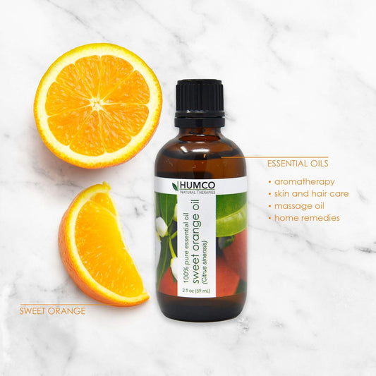 Humco Natural Therapies Sweet Orange Oil With Dropper, 2 Oz,-100% Pure Essential Oil - Use For Natural Household Cleaner, Improve Appearance Of Skin, Uplifting Bath
