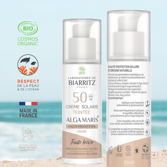Laboratoires De Biarritz Alga Maris High Protectin Tinted Sunscreen Face Spf50 Organic 50Ml - Ivory
