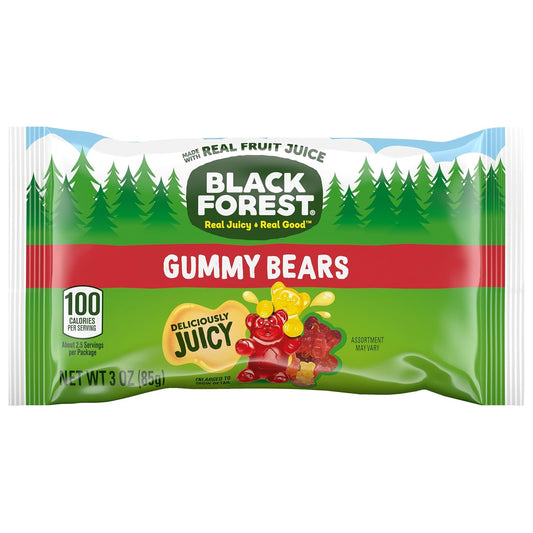 Black Forest Gummy, Bears, Fruit Flavor, Deliciously Juicy, Made With Real Fruit Juice, School Snacks, 3 Oz, 12 Ct