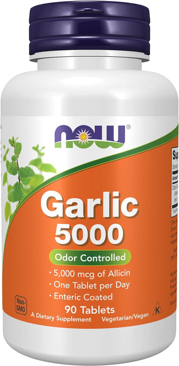 NOW Supplements, Garlic 5,000 (Allium sativum), Enteric Coated, Odor Controlled, 90 Tablets