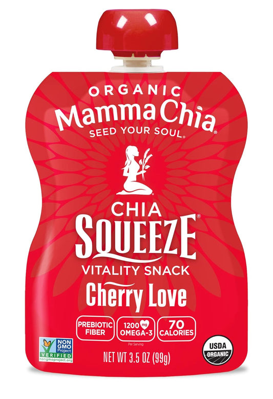 Mamma Chia Organic Vitality Squeeze Snack, Cherry Love, Chia Vitality Snack, USDA Organic, Non-GMO, Vegan, Gluten Free, and Kosher, 3.5 Ounce (Pack of 16)