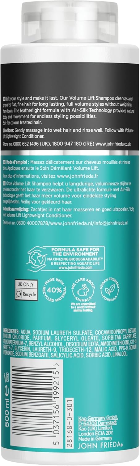 John Frieda Volume Lift Lightweight Shampoo 500 ml, Shampoo for Flat, Fine Hair, Shampoo Value Pack : Amazon.co.uk: Beauty
