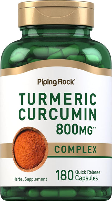 Piping Rock Turmeric Curcumin Supplement | 800mg | 180 Capsules | Extract Complex | Non-GMO, Gluten Free