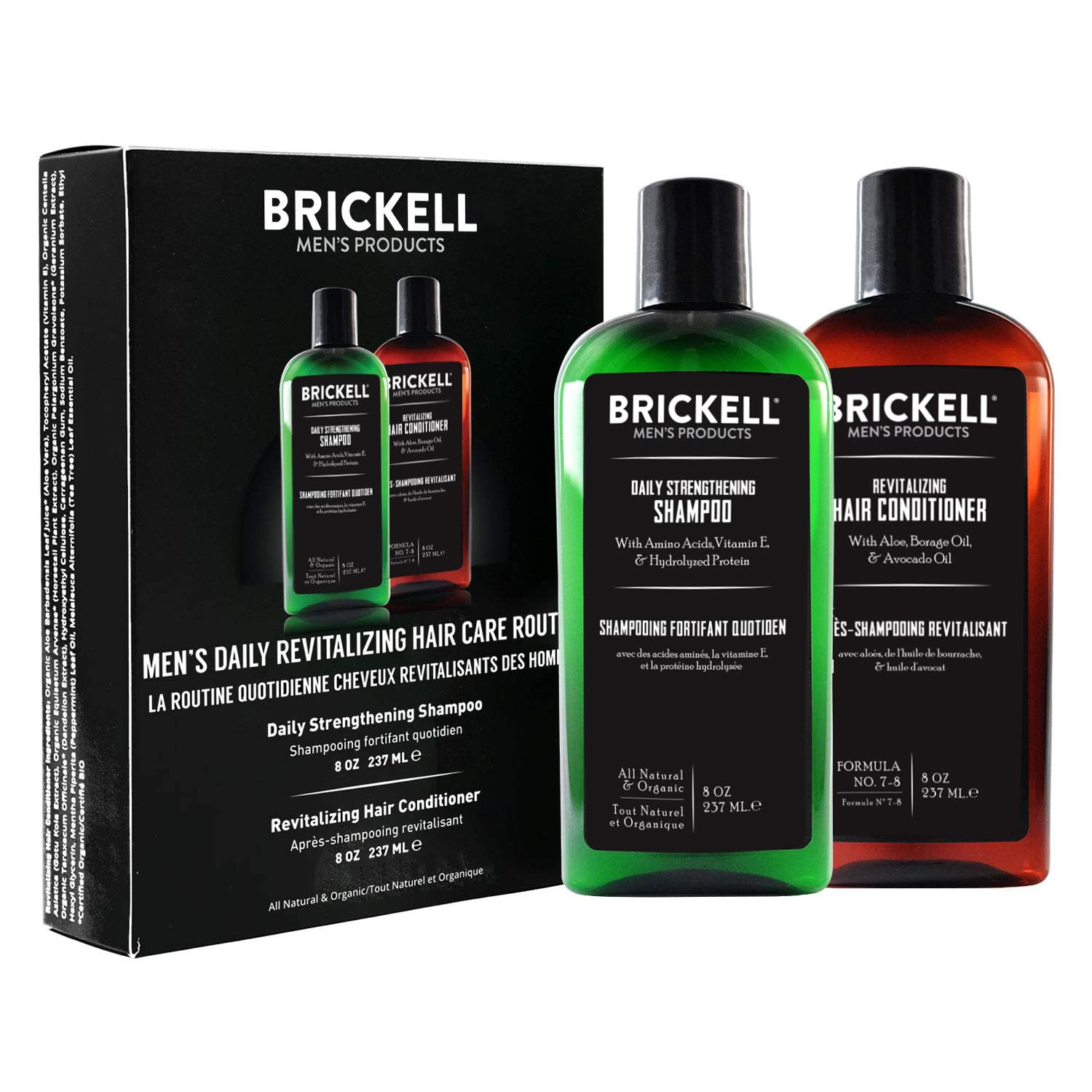 Brickell Men'S Daily Revitalizing Hair Care Routine, Shampoo And Conditioner Set For Men, Mint And Tea Tree Oil Shampoo, Strength And Volume Enhancing Conditioner, Natural And Organic, Gift Set