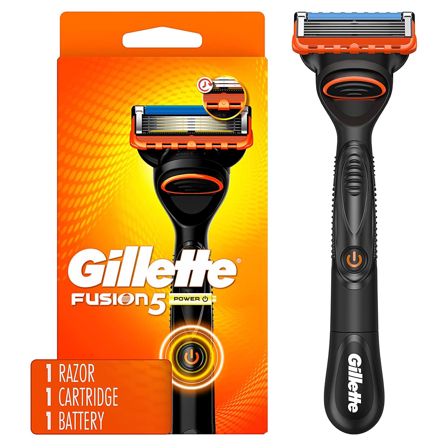 Gillette Fusion5 Power Razor For Men, 1 Gillette Power Razor Handle + 1 Blade Refill