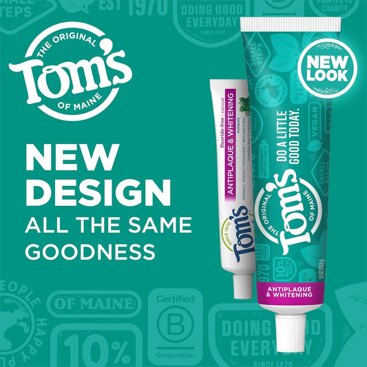 Tom's of Maine Fluoride-Free Antiplaque & Whitening Natural Toothpaste, Peppermint, 4.2 oz. 3-Pack (Packaging May Vary)