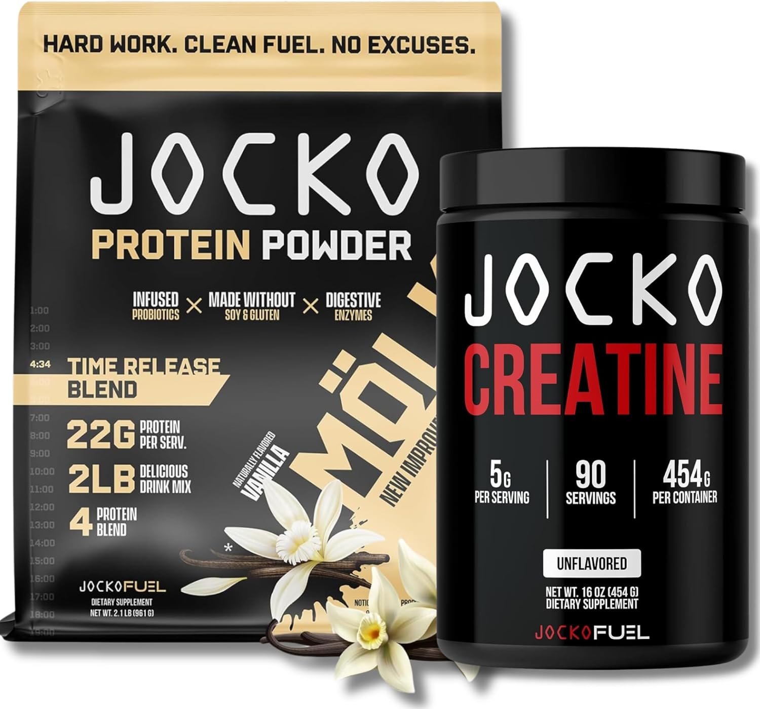 Jocko Fuel Bundle - Vanilla Mölk Protein Powder + Creatine Monohydrate Powder For Men & Women - Bundle For Atheltic Performance, Recovery, & Muscle Growth