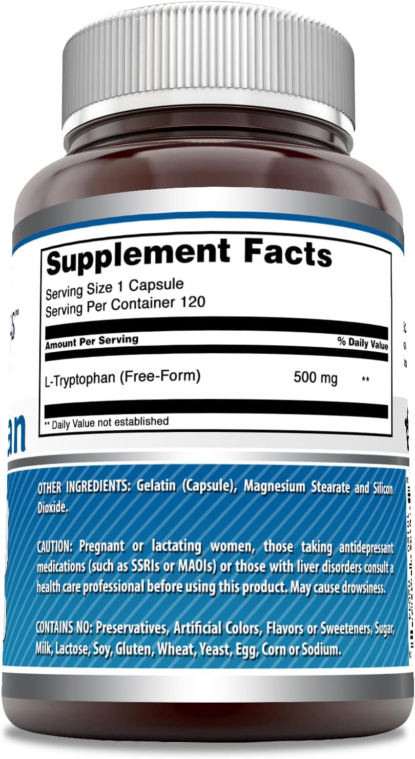 Amazing Formulas L-Tryptophan Supplement | 500 Mg | 240 Capsules | Non-Gmo | Gluten Free | Made In Usa