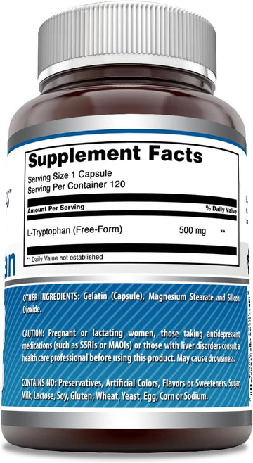Amazing Formulas L-Tryptophan Supplement | 500 Mg | 240 Capsules | Non-Gmo | Gluten Free | Made In Usa