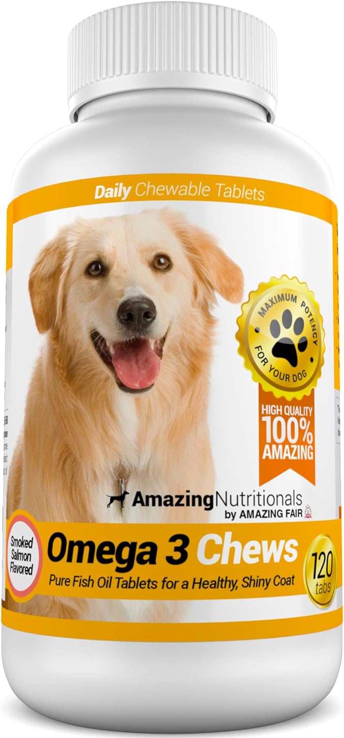 Amazing Omega 3 Fish Oil For Dogs - Omega 3 For Dogs Shedding And Itchy Skin Relief For Dog Dry Skin And Hot Spots, Epa And Dha Fatty Acids, Dog Skin And Coat Supplement - 120 Salmon Flavor Chews