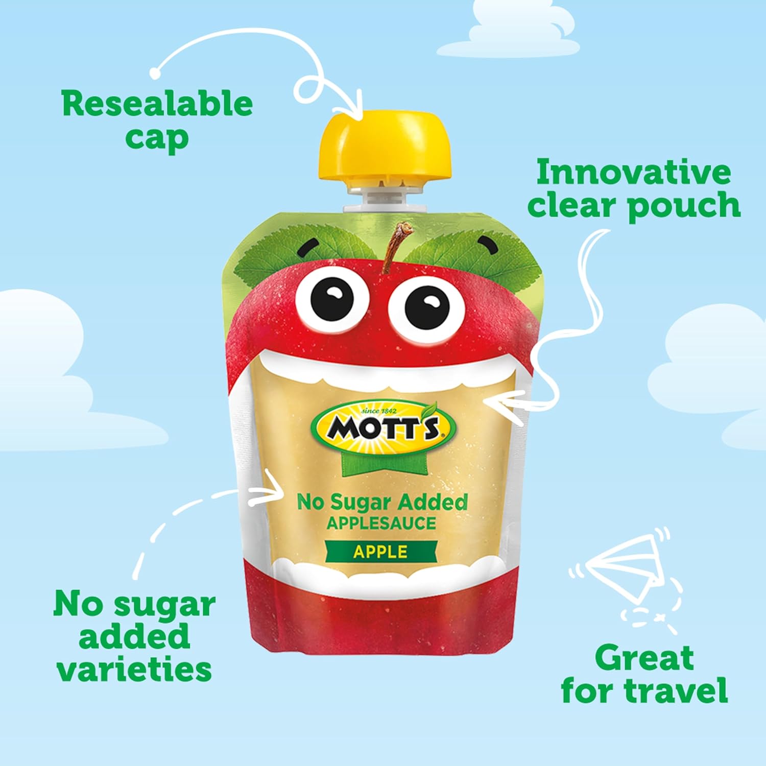 Mott'S No Sugar Added Applesauce Variety Pack, 3.2 Oz Clear Pouches, 20 Pack