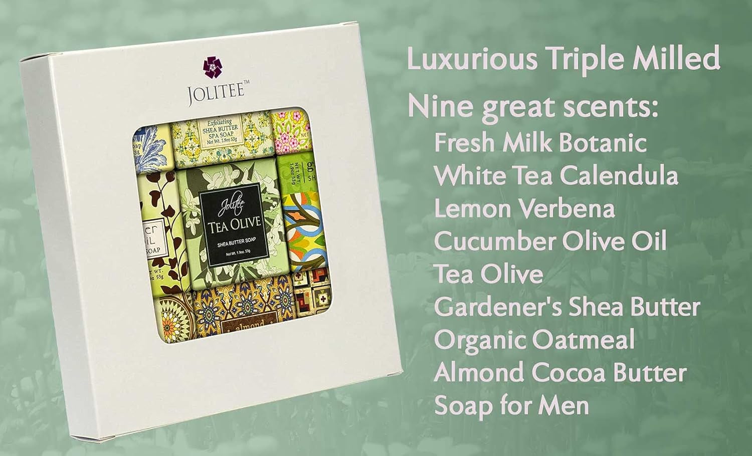 Jolitee French Milled Botanical Soap Sampler Set Of 9 - Individually Wrapped Vegetable-Based Mini Soaps With Essential Oils, Shea Butter, And Natural Extracts (Pure And Simple) : Beauty & Personal Care