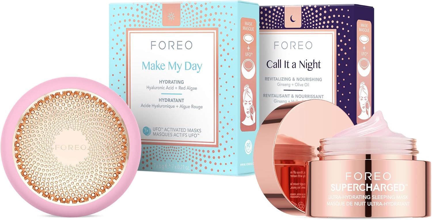 Foreo Hyper Hydra Ufo 3 Bundle - Face Moisturiser Device + 14 Ufo Activated Masks + Hydrating Night Mask, 75 Ml - Red Light Therapy, Thermo & Cryo Therapy, T-Sonic Massage - Anti Aging Skin Care