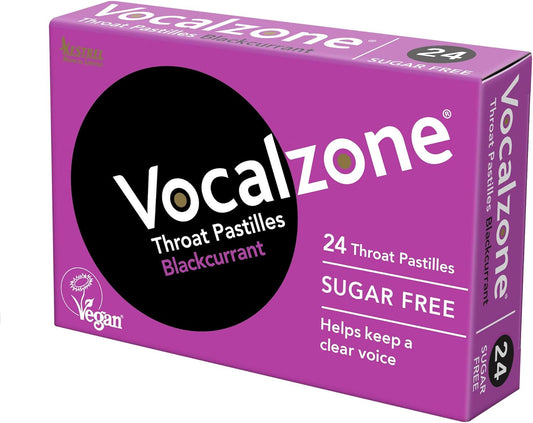 Vocalzone Throat Pastilles Blackcurrant Sugar Free 3 Packs + Free Tin - For Sore Throats And Hoarseness When Overusing Your Voice. Produced And Sold In The United Kingdom Since 1912