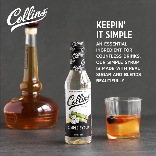 Collins Simple Syrup, Classic Simple Syrup, Soda Water Flavors, Simple Syrup for cocktails, Raw Sugar Simple Syrup, Old Fashioned Syrup, 12.7 Ounces, Set of 1