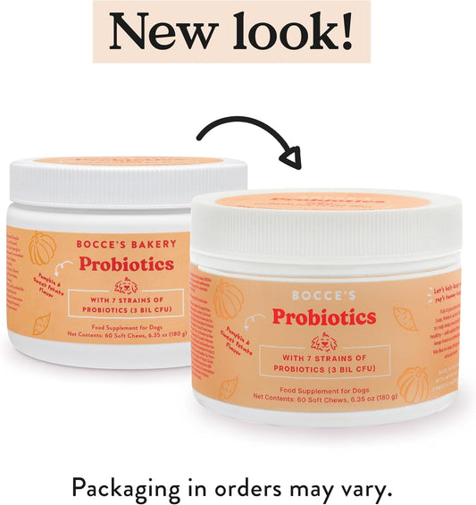 Bocce'S Bakery Probiotic Supplement For Dogs, Daily Chews, Made In The Usa With With 7 Strains Of Probiotics, Supports Digestion, Pumpkin & Sweet Potato, 60 Ct, Orange (Dg-Sp-Pro60)